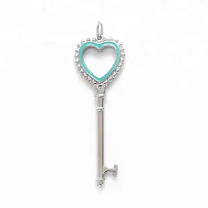 Custom fashion enamel heart key charm 925 sterling silver pendant