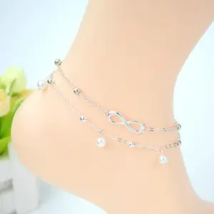 Groothandel Vergulde Ketting Pearl Infinity Enkel Armbanden Mode Voet Sieraden Zilveren Boho Enkelbanden voor Vrouwen en Meisjes