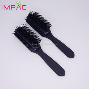 Top Grade Soft Touch rivestimento in gomma nove file di plastica nera spazzola per capelli uomini - Product Image 2