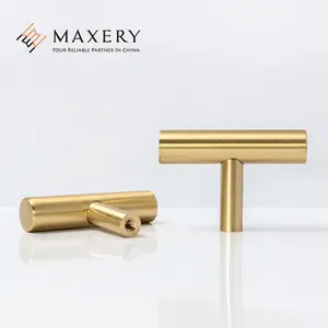 High Quality Brass T-Bar Handle Home Hardware Copper Knobs Gold pulls Wardrobe Handle Kitchen Handles