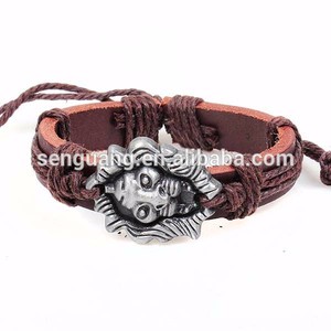 Último diseño dibujo acero Medalla Natural cuero trenzado pulsera - Product Image 2