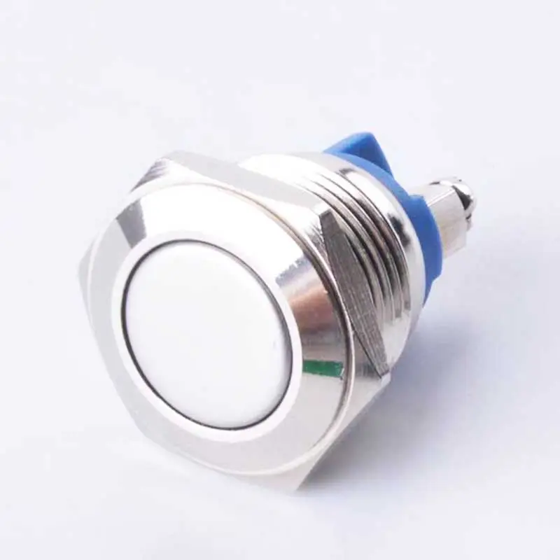 16mm Start Horn Button Momentary Stainless Steel flat head Metal Push Button Switch 1NO 2pin reset button switch waterproof