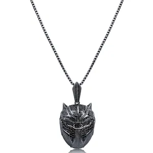 Fashion Hiphop Copper Iced Out Black Panther Pendant CZ Hematite Mask Necklace