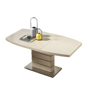 Gomlden haute qualité Moderne Peu Encombrant Transformer Extensible Jaune Table À Manger En Verre pour Meubles de Salle À Manger