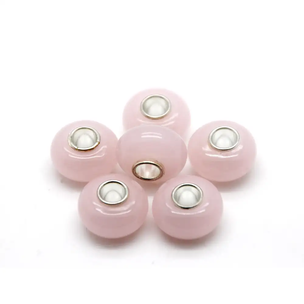 Perles de verre plaquées argent, grand trou, perles camilie roses, vente en gros,, GBS0001