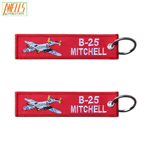 사용자 정의 로고 자수 B-25 직물 비행기 키 체인 아연 합금 30mm 큰 반지 사용자 정의 색상 크기 친환경 프로모션 - Product Image 1