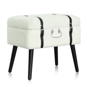 Furry fabric covered wooden storage suitcase stool for dressing table