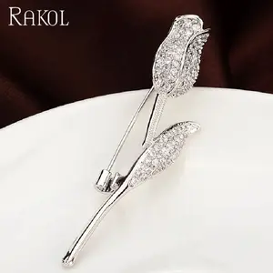RakolAPB1005ファッション魅力的なシルバージルコンローズフラワーブローチ女性用