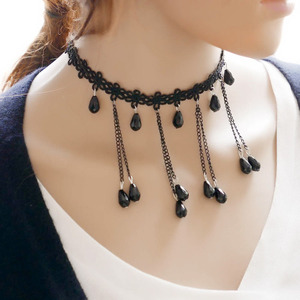 Elegant Black Lace <strong>Choker</strong> Necklace, <strong>Gothic</strong> <strong>Choker</strong> With Rhinestones - Product Image 4