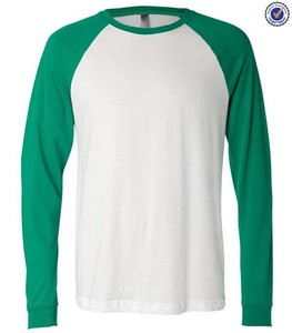 เสื้อยืดคอตตอนผสมโพลีเอสเตอร์สีพื้นตัดต่อสีต่างๆ เสื้อยืดเบสบอลแบบเรียบง่ายขายส่ง เสื้อยืดแขนยาว - Product Image 5