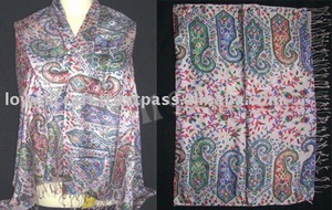 Foulard fait main en laine de soie imprimé à la main, châle étole - Product Image 2