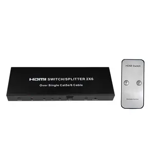 2X6 interruptor HDMI splitter 60m extender sobre único gato 5E 6 con 4 salidas