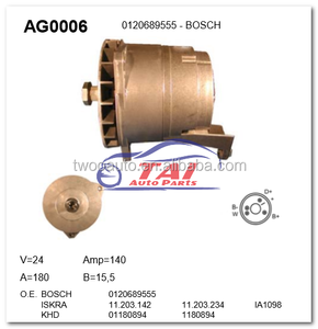 V = <span class=keywords><strong>24</strong></span> Amp = 140 A = <span class=keywords><strong>180</strong></span> B = 15,5 0120689555 Alternador para sistemas de motor de automóvil <span class=keywords><strong>BOSCH</strong></span> - Product Image 2