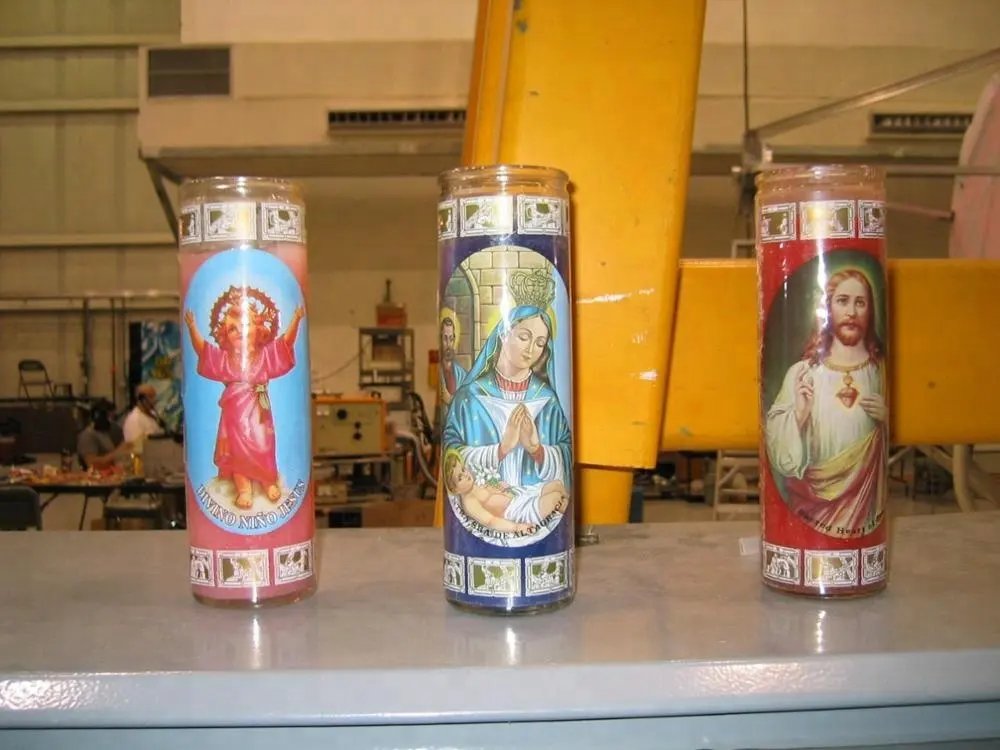 custom color and label mystical fixed church 7 day prayer candles wholesale in glass for sale