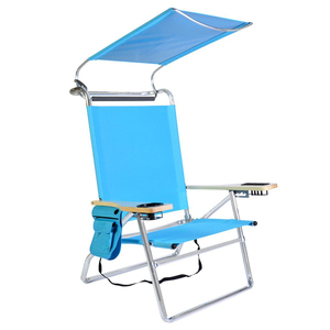 Silla de Playa de Lujo con <span class=keywords><strong>4</strong></span> <span class=keywords><strong>Posiciones</strong></span>, Tumbona de <span class=keywords><strong>Aluminio</strong></span> Plegable para Acampar al Aire Libre, Jardín, Techo Solar, Patio, Playa con Toldo - Product Image 4