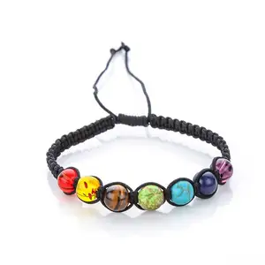 Trendy style 7 chakra bracelet rope braided with energy beads bracelet for men