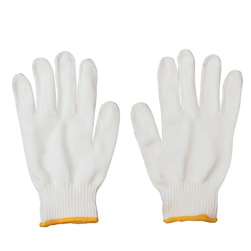 Fabrika fiyat pamuk inşaat eldivenleri 7 ölçer 10 ölçer 13 ölçer doğal beyaz pamuklu örme eldiven