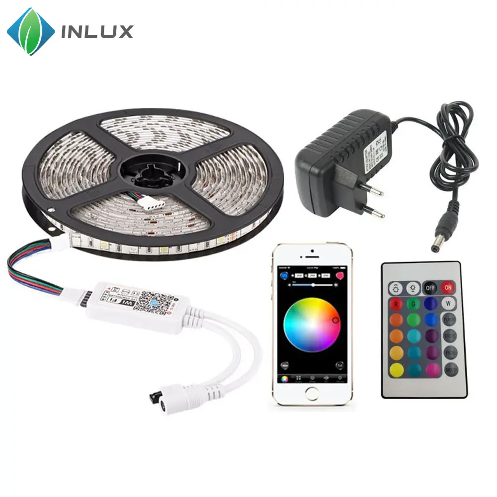 Smart phone wireless controlled SMD 5050 RGB 5m 60 leds/m wifi control multicolor full color app remote wifi led strip kit