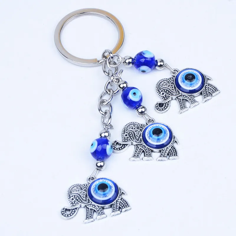 Best Sellers Alloy Turkish Blue Evil Eye 3 Lucky Elephants Pendant Keychain for Users