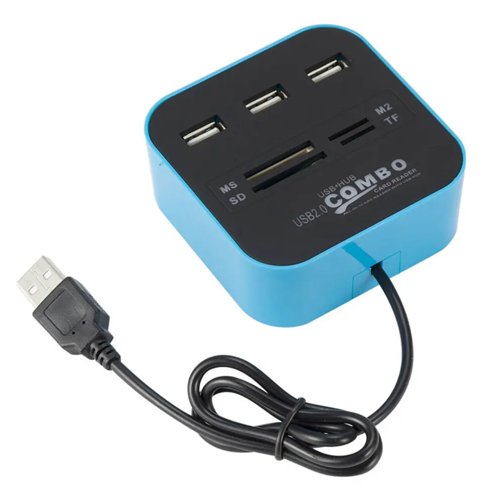 Square 3 Port USB HUB + Card Reader Multi Usb Splitter Combo 480 Mbps untuk MS M2 SD MMC TF kartu untuk PC Smart Phone