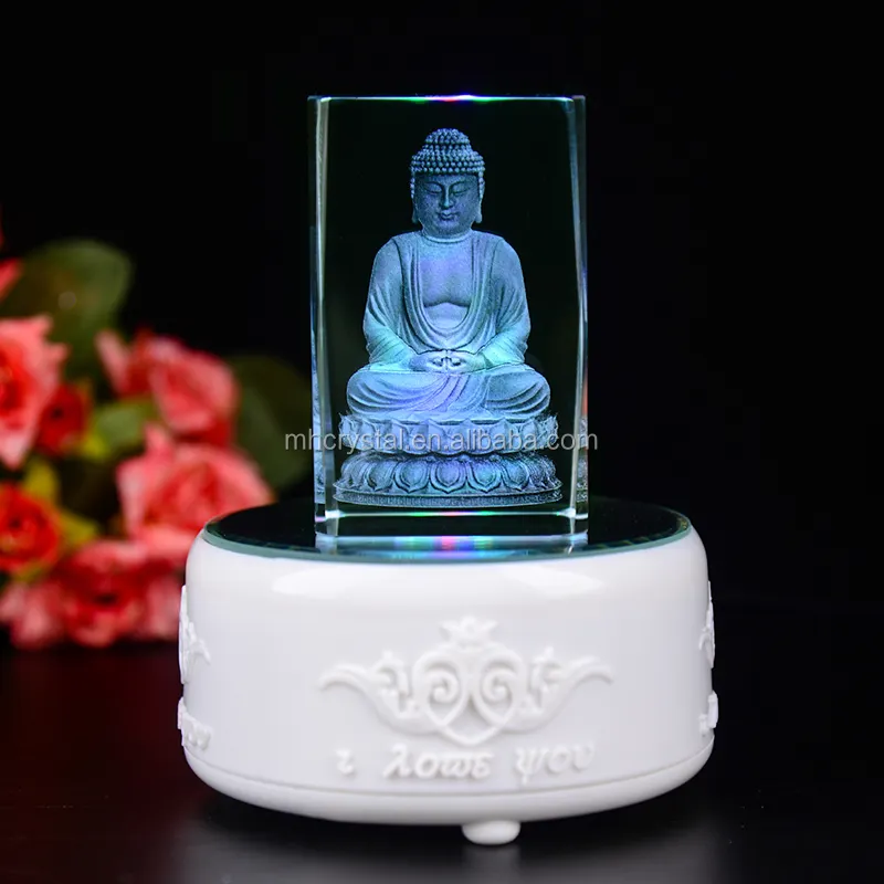3D Laser Buddha Crystal Glass Cube With Led Base MH-F0397