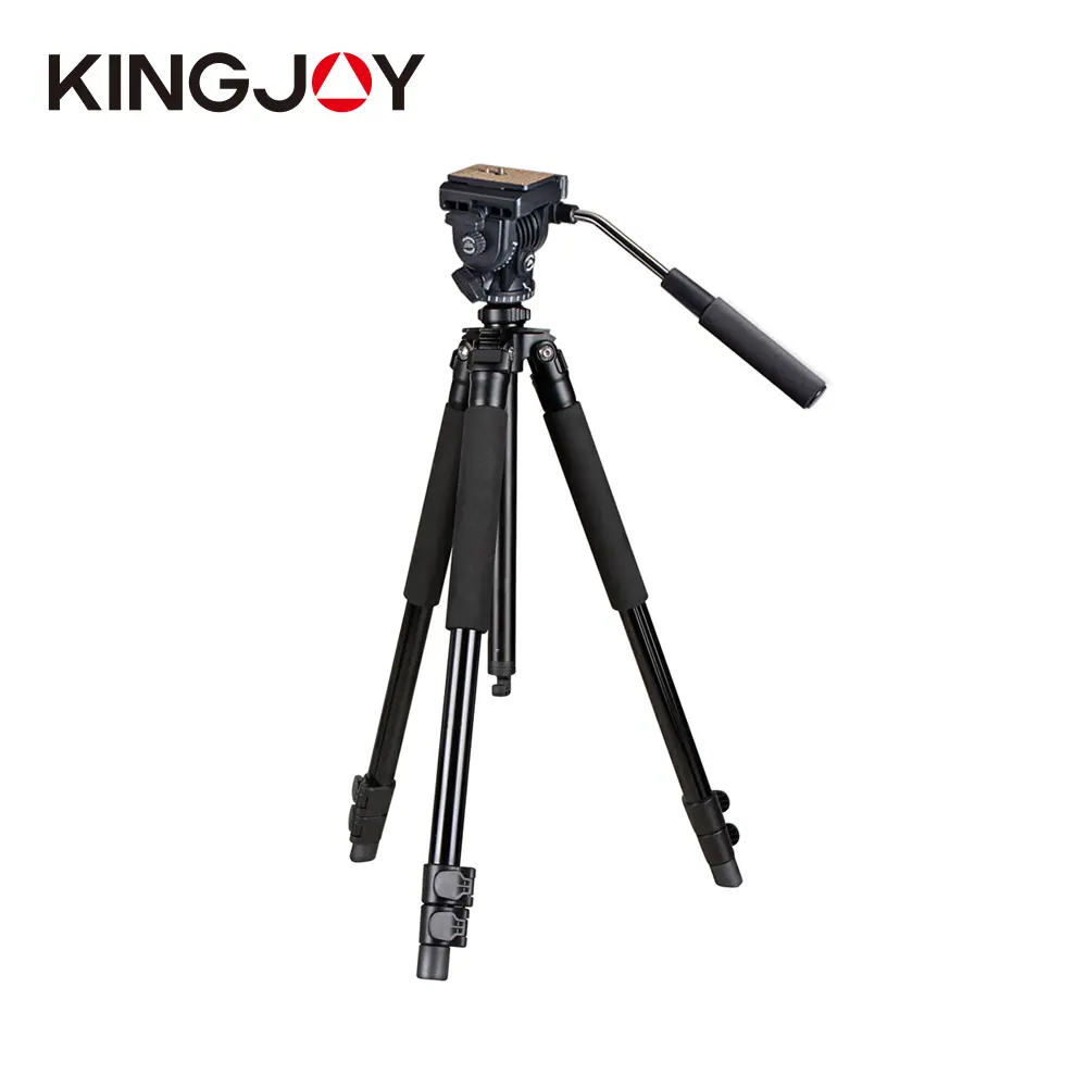 KINGJOY-soporte para cámara de vídeo, profesional, 3 secciones, con cierre abatible, VT-1200, con ruedas