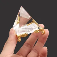 Pirâmide de vidro cristal 3d k9 triângulo, esticada com base de ouro, logotipo personalizado, gravação, peso em papel