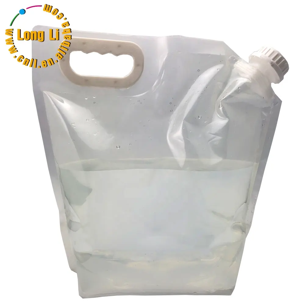 Temizle emzik kılıflı çanta taşınabilir katlanır plastik su torbası kolu ile yüksek kapasiteli 5L ayakta duran torba çay poşeti suyu torbası Longli
