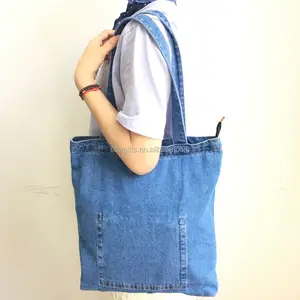 2017 Standard Size Handy Practical Blue Roomy Soft Jean Lady Tote Shoulder Bag With Custom Logo