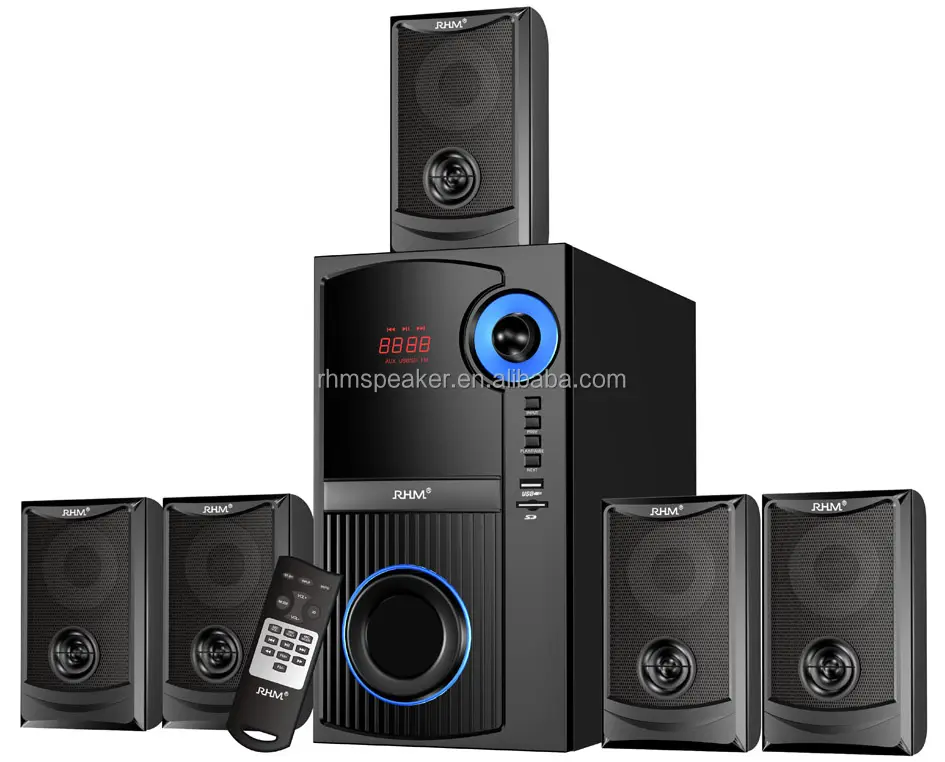 RHM Home Theater Speaker Multimedia, Speaker Multimedia 5.1 Saluran dengan Usb Fm untuk Rumah