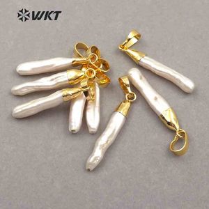 WT-P970 Wholesale Jewelry for Woman Making Charm <strong>Pearl</strong> with Gold Electroplated Stick Shape White Natural <strong>Pearl</strong> <strong>Pendant</strong> - Product Image 2