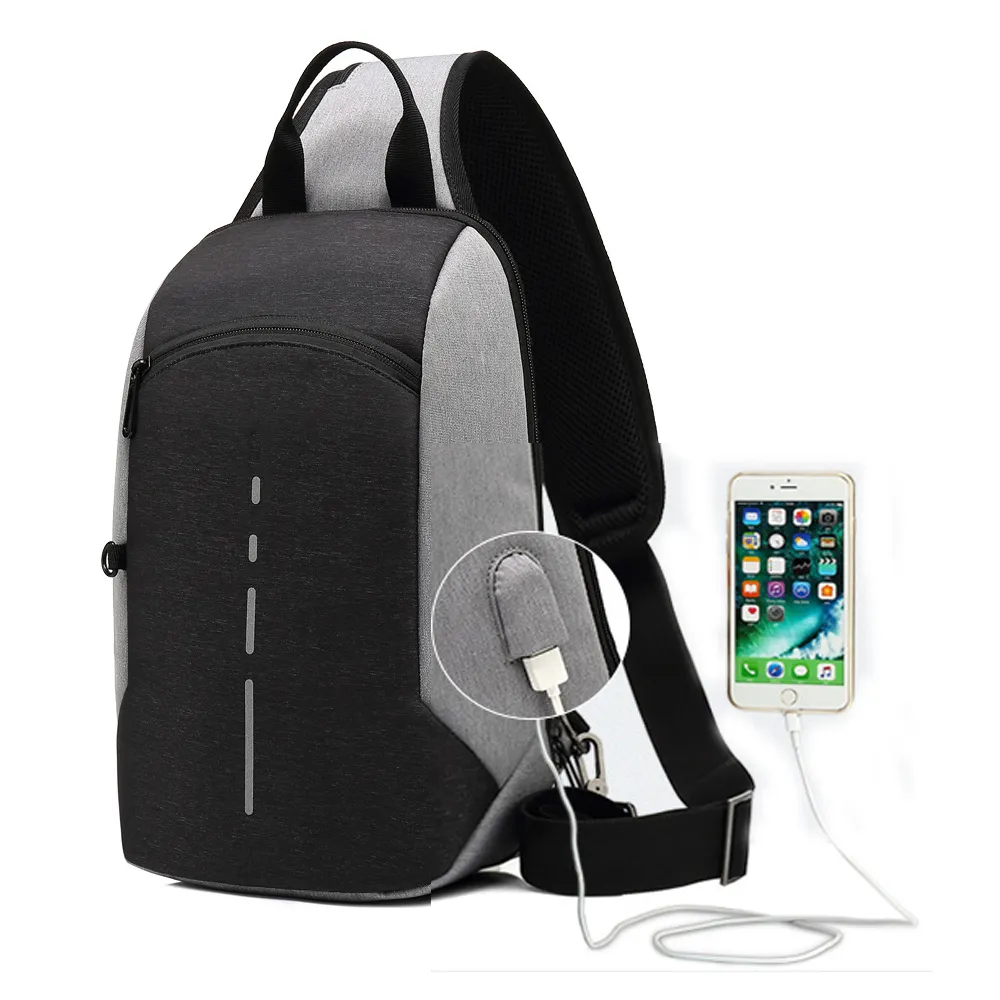 Bolso cruzado de pecho de negocios para hombre, Mochila pequeña de hombro con carga USB para gimnasio al aire libre, mochila de senderismo