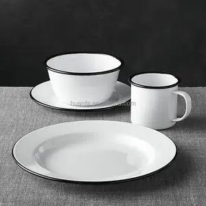 热销搪瓷餐具套装-杯子，盘子和碗篝火搪瓷套装接受定制
