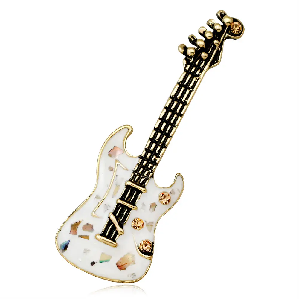 Mode Emaille Gitarre Musik weiße Broschen für Schmuck Geschenk Kleidung Accessoire