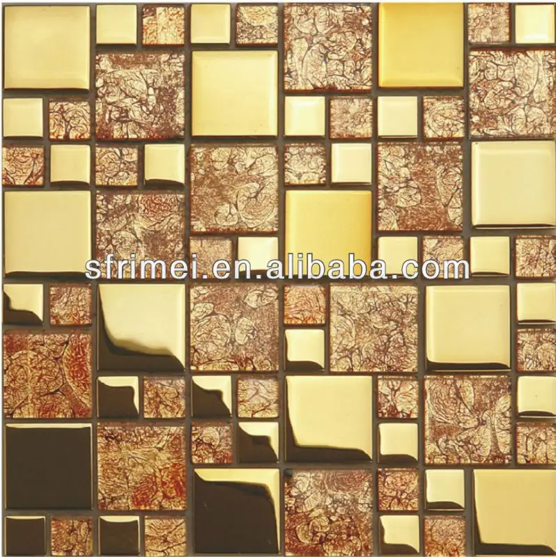 Hot vente mosaïques feuille d'or et en acierinoxydable carrés de belles mosaïques mosaïques murales décoratives de fond