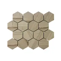 Polished Athens Wood Marble mosaic 3" Hexagon Mosaic marble floor mosaic tile
