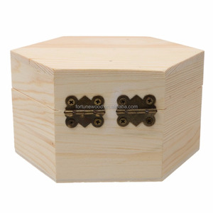 Plain Unfinished <strong>Box</strong>, Hexagon Unpainted <strong>Wooden</strong> Jewelry <strong>Box</strong> DIY <strong>Storage</strong> Chest Treasure Toy Case 13x 11x 7cm - Product Image 4