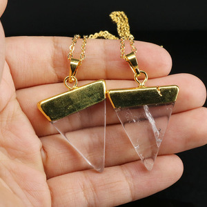 NE2509 Fashion Gold Plated <strong>Clear</strong> <strong>Quartz</strong> Triangle Pendant <strong>Necklace</strong> - Product Image 2
