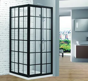 self cleaning glass sliding door black frame corner glass door with silk screen black industry style glass shower door