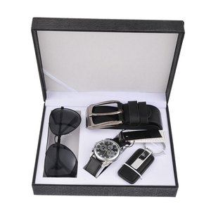 2023 Set di orologi da <span class=keywords><strong>uomo</strong></span> <span class=keywords><strong>regalo</strong></span> occhiali da sole multiplo fuso orario <span class=keywords><strong>orologio</strong></span> da polso portachiavi cintura in PU Luxury Business Reloj Hombre Gifts - Product Image 1