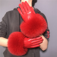 Caliente venta de moda de cuero genuino de las señoras, guantes de piel de invierno gruesa impermeable guantes de cuero