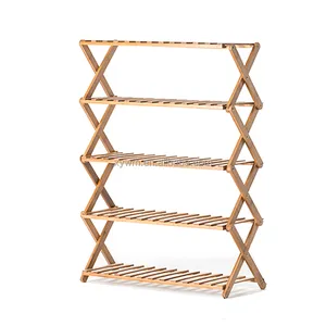 Bamboe Vouwen Schoenenrek 5-Tier Organizer-Bamboe Houten Schoenen Houder Vergadering Gratis