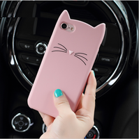 Coque de protection 3D en forme d'animal pour Iphone, compatible modèles 6, 7 et 7 Plus, mignon, dessin animé, chat, dessin animé, 3D, Silicone