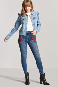 OEM Luxury Customized Victorious Stretch Rosa Embro <strong>Women</strong> Floral <strong>Embroidered</strong> Skinny <strong>Jeans</strong> 014 - Product Image 4