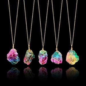 Moda siete colores piedra Natural bobinado cristal colgante transparente multicolor cadena collar cadena regalo para amigo - Product Image 1