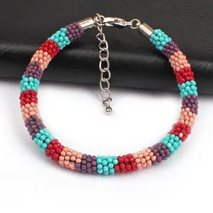 Pulsera Bohemia con cuentas para mujer, brazalete con diseño de ganchillo, hecho a mano