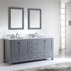 Tocador de baño de madera de roble, mueble con doble lavabo, acabado gris