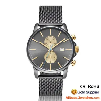 Nouveau style montre-bracelet chronographe mode montres en acier inoxydable maille bracelet pistolet boîtier en métal et cadran