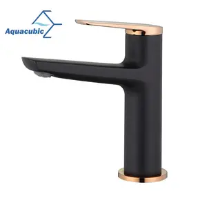 Aquacubic CUPC Single Handle Matte Black Gold Plated Basin Lavatory Faucet