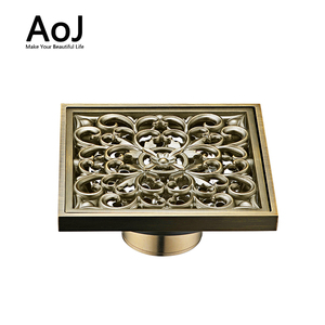 Fleurs Style Classique Laiton Antique Sculpté Fleur Art Salle De Bains Accessoire Drain De Sol Grille De Déchets 100mm x 100mm - Product Image 1